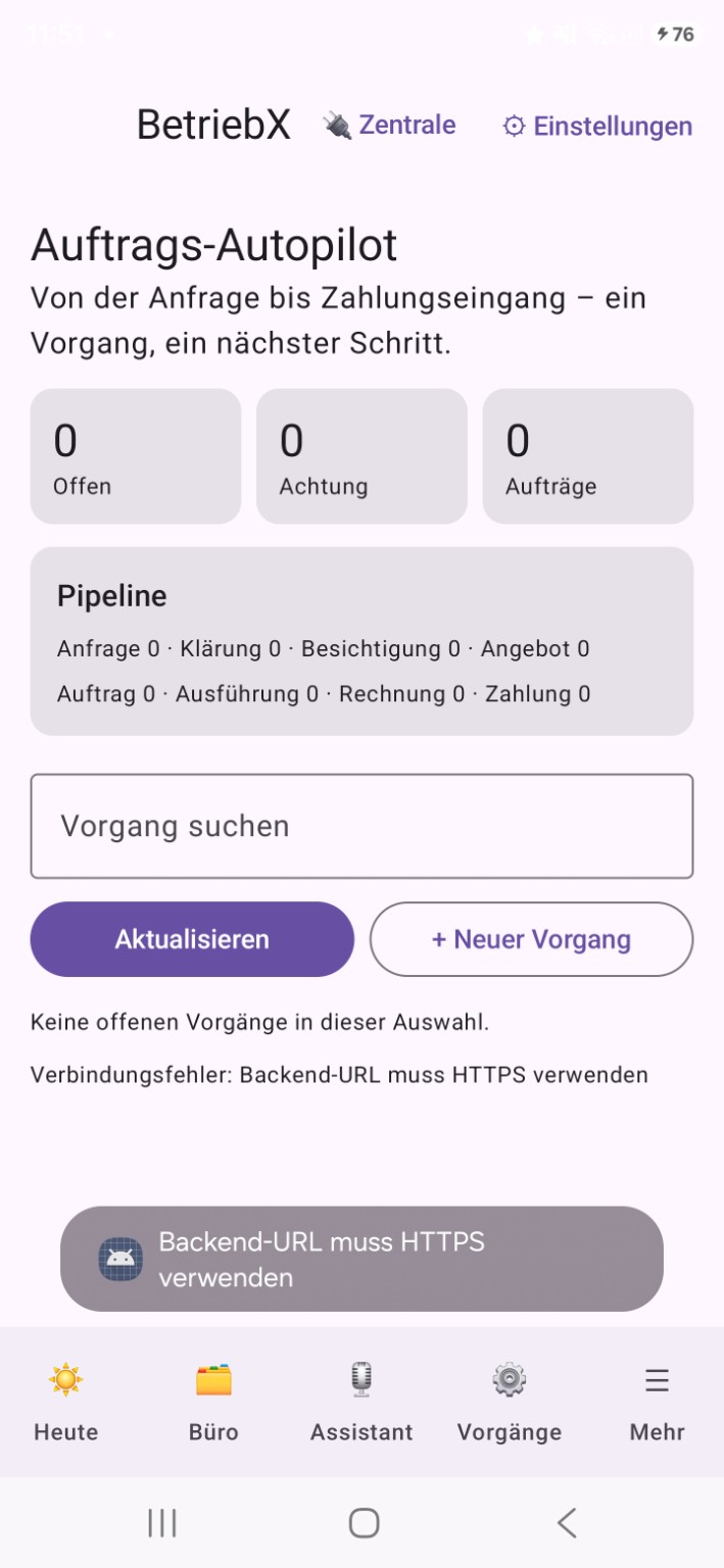 BetriebX App Ansicht Auftrags-Autopilot